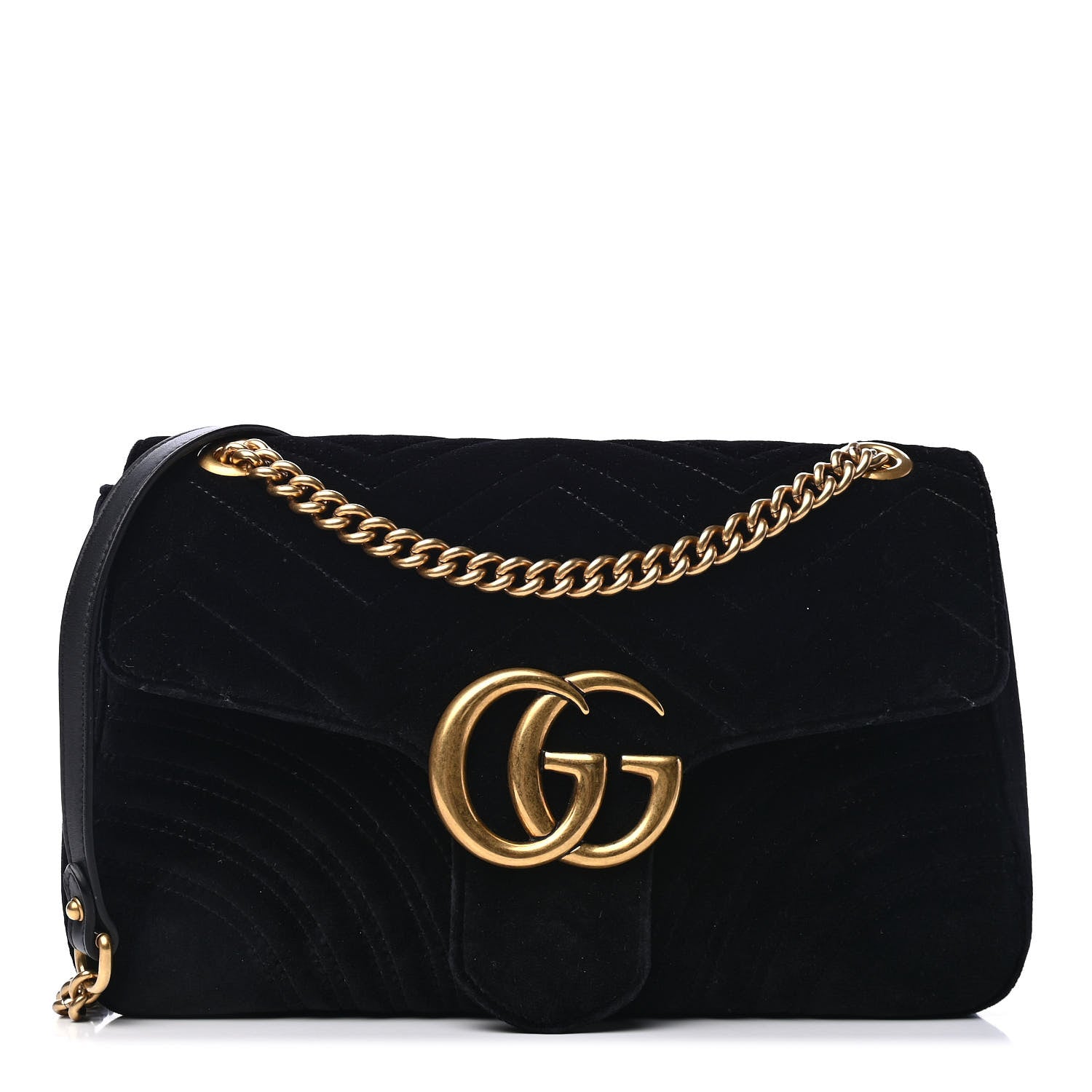 Gucci Velvet Matelasse Medium GG Marmont Shoulder Bag Black 1 of 4