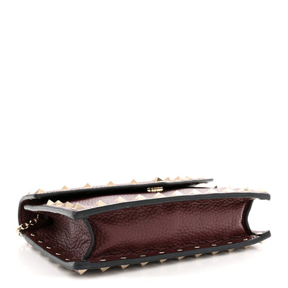 Valentino Garavani Pebbled Calfskin Rockstud Envelope Wallet on Chain Vinaccia 6 of 12
