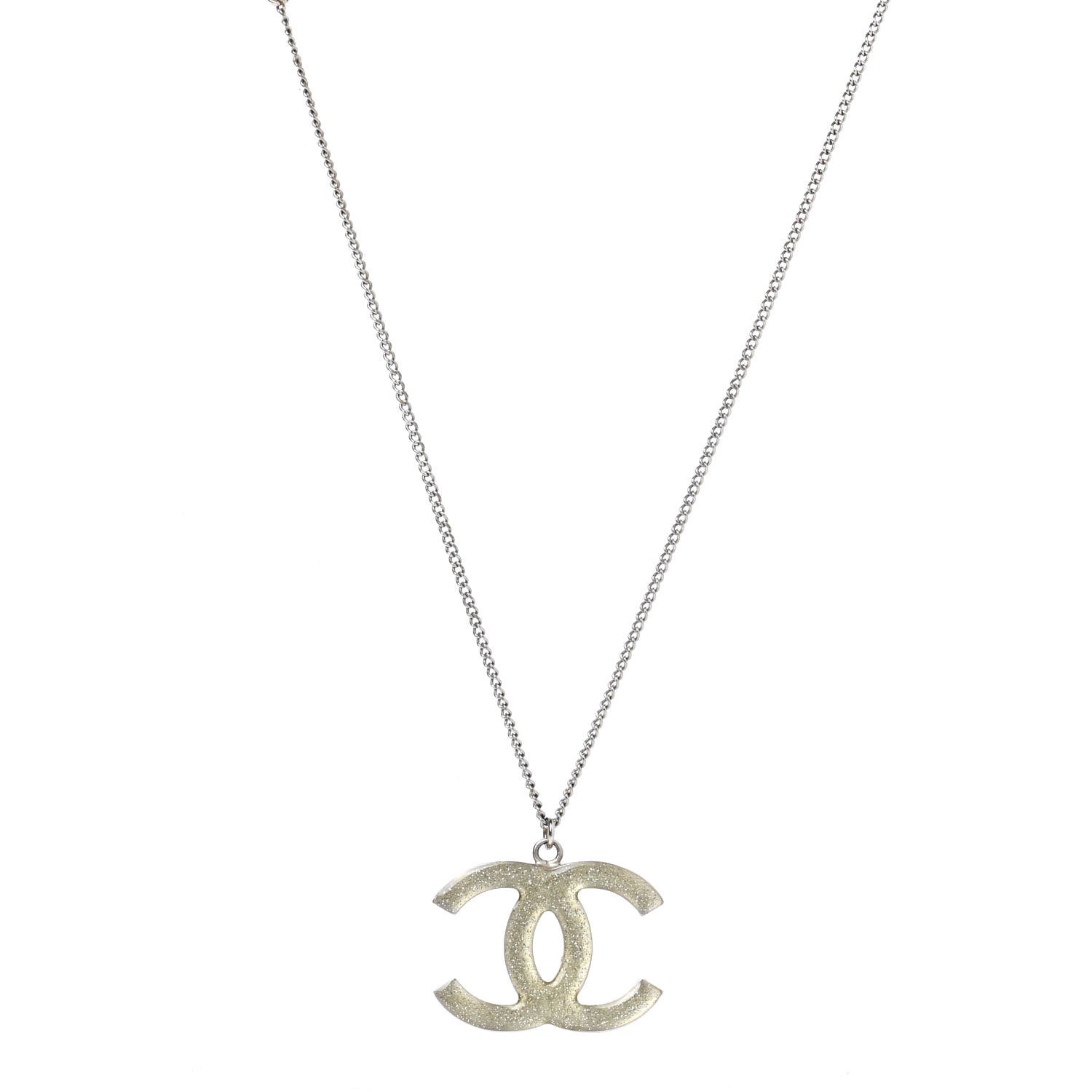 Chanel Baguette Crystal CC Necklace Silver 2 of 12