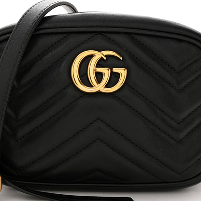 Gucci Calfskin Matelasse Mini GG Marmont Chain Shoulder Bag Black 8 of 12