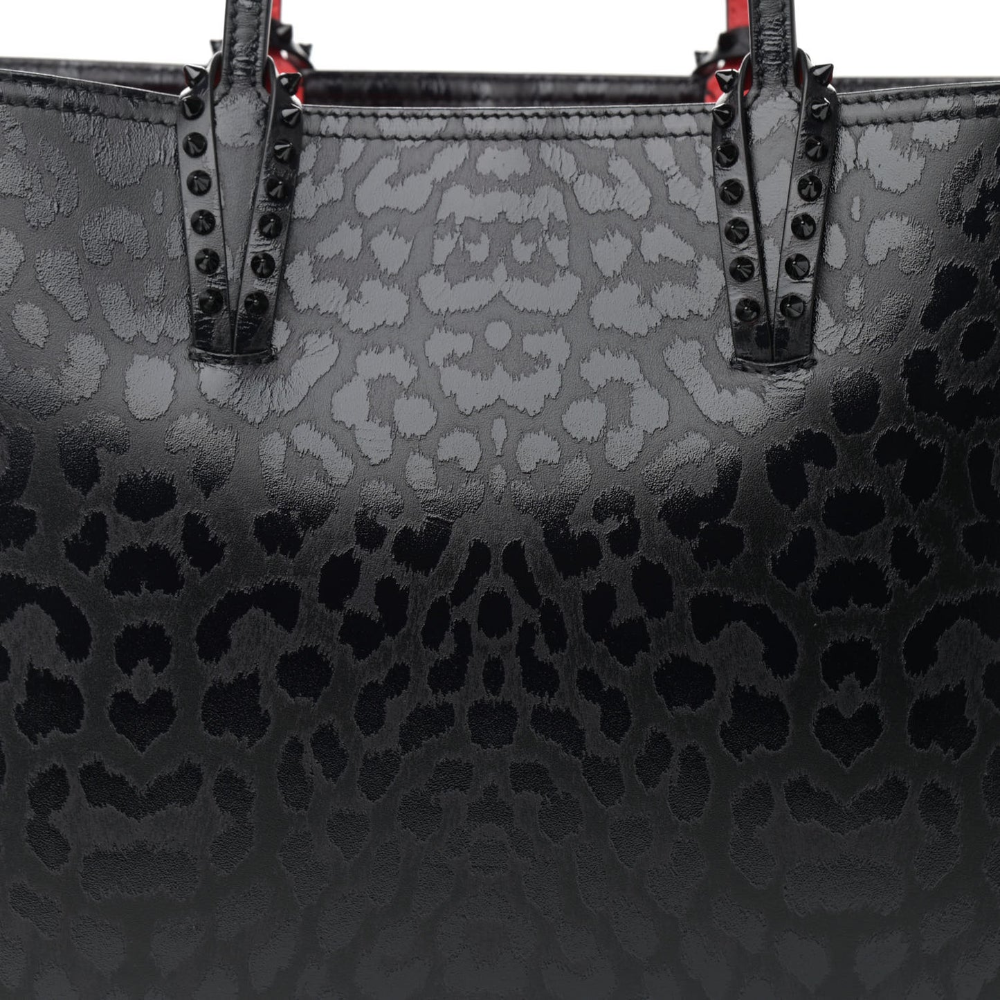 Patent Calfskin Leopard Print Spikes East West Cabata Tote Black
