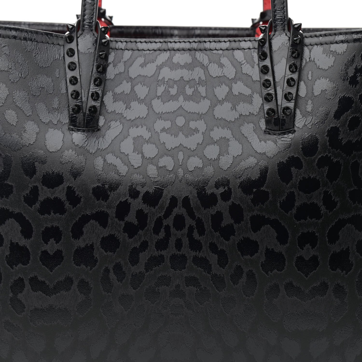 Christian Louboutin Patent Calfskin Leopard Print Spikes East West Cabata Tote Black 9 of 11