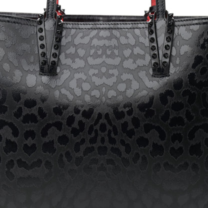Christian Louboutin Patent Calfskin Leopard Print Spikes East West Cabata Tote Black 9 of 11