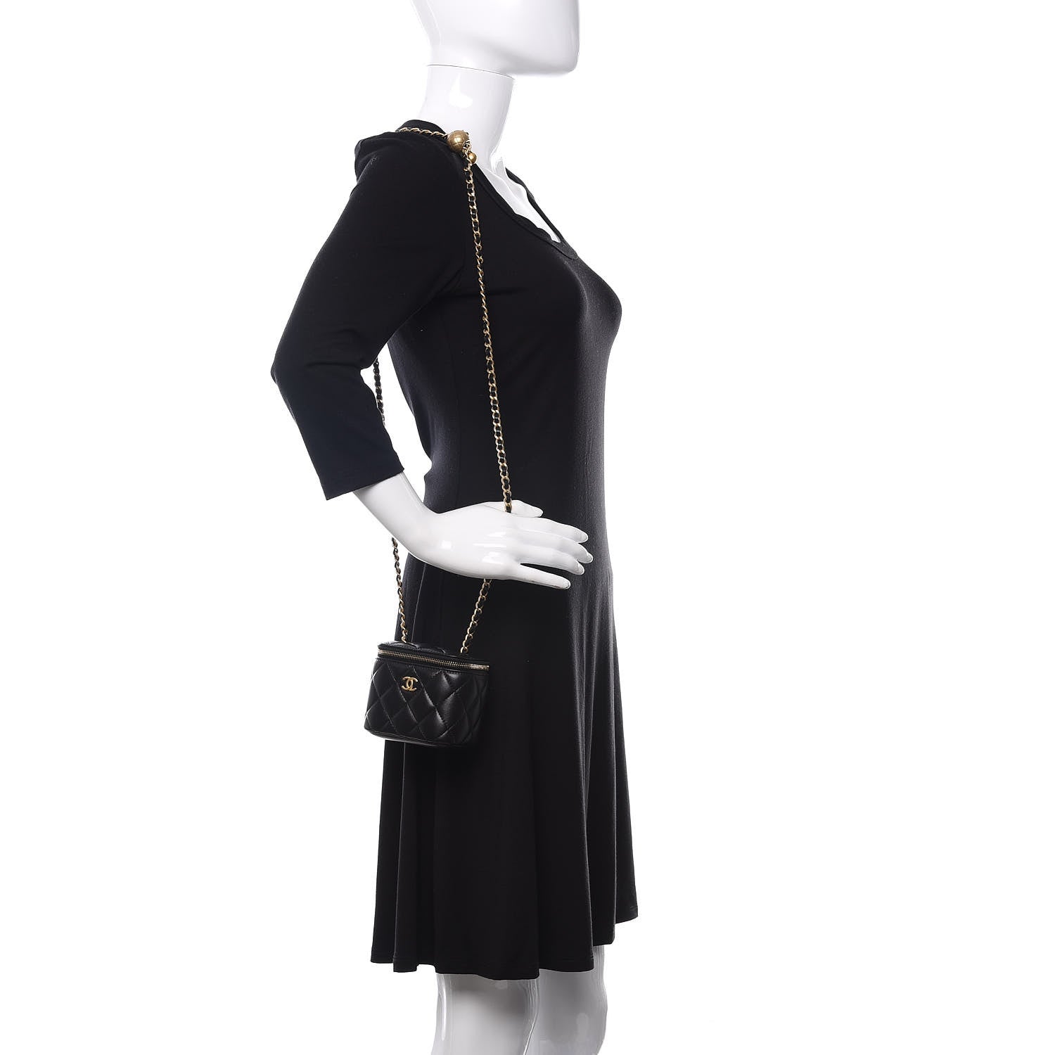 Chanel Lambskin Quilted Mini Pearl Crush Vanity Case With Chain Black 2 of 11