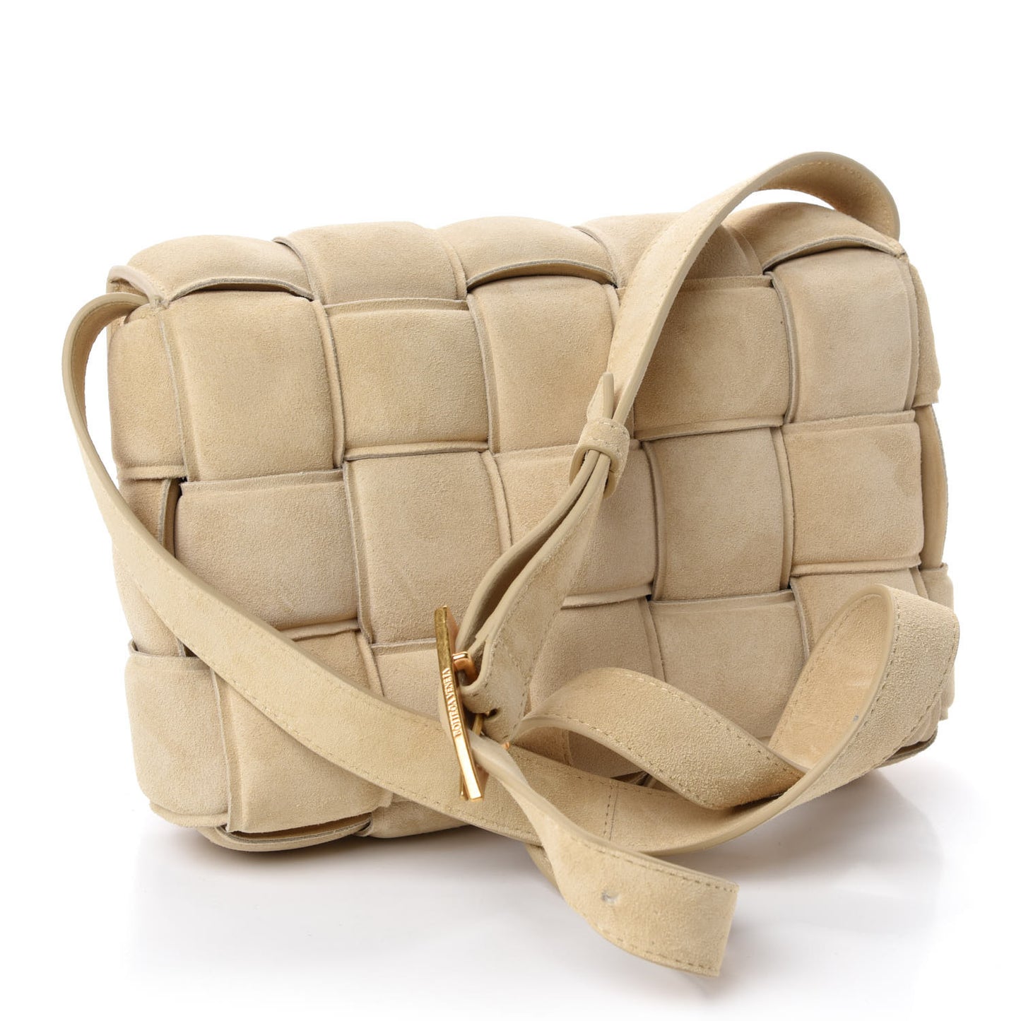 Suede Calfskin Maxi Intrecciato Padded Cassette Crossbody Bag Sand