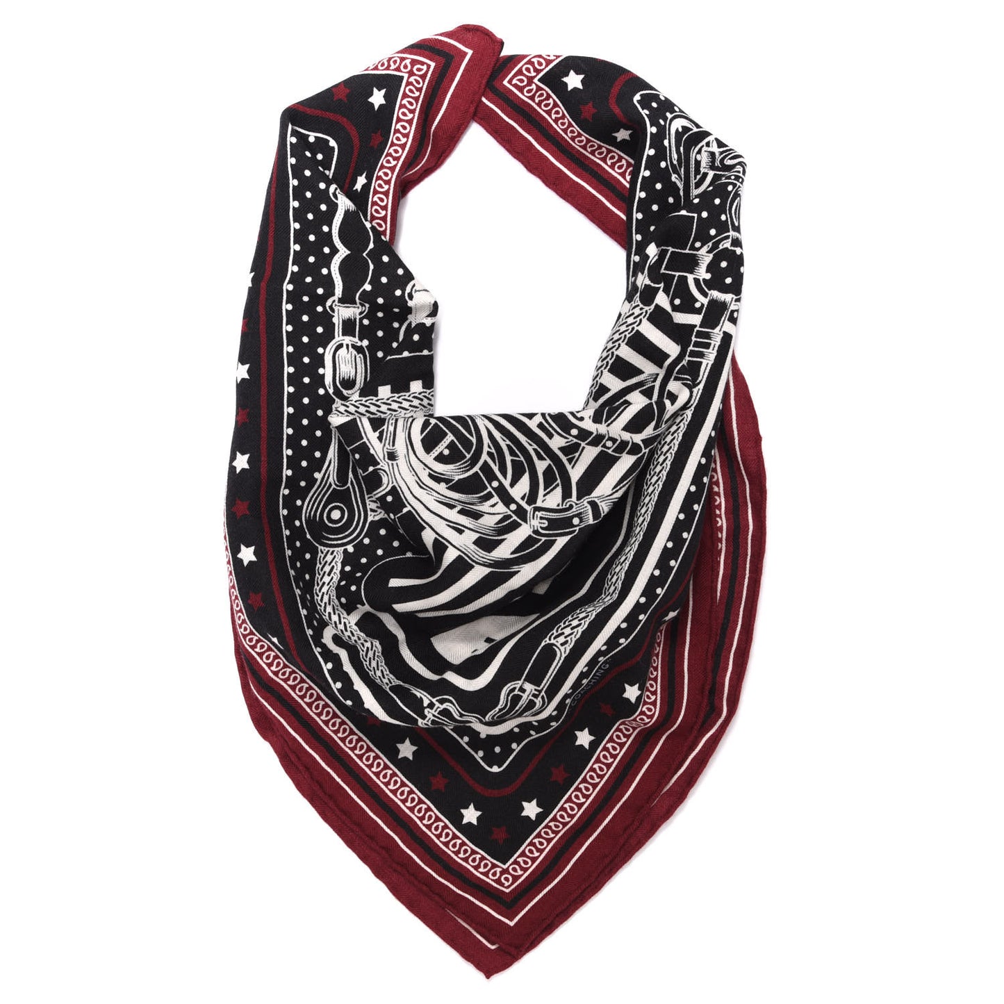 Cashmere Silk Coaching Bandana Scarf 55 Black Quetsche White