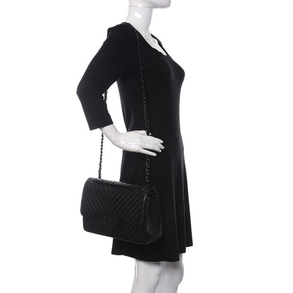 Chanel Lambskin Chevron Quilted Jumbo Double Flap So Black 2 of 19