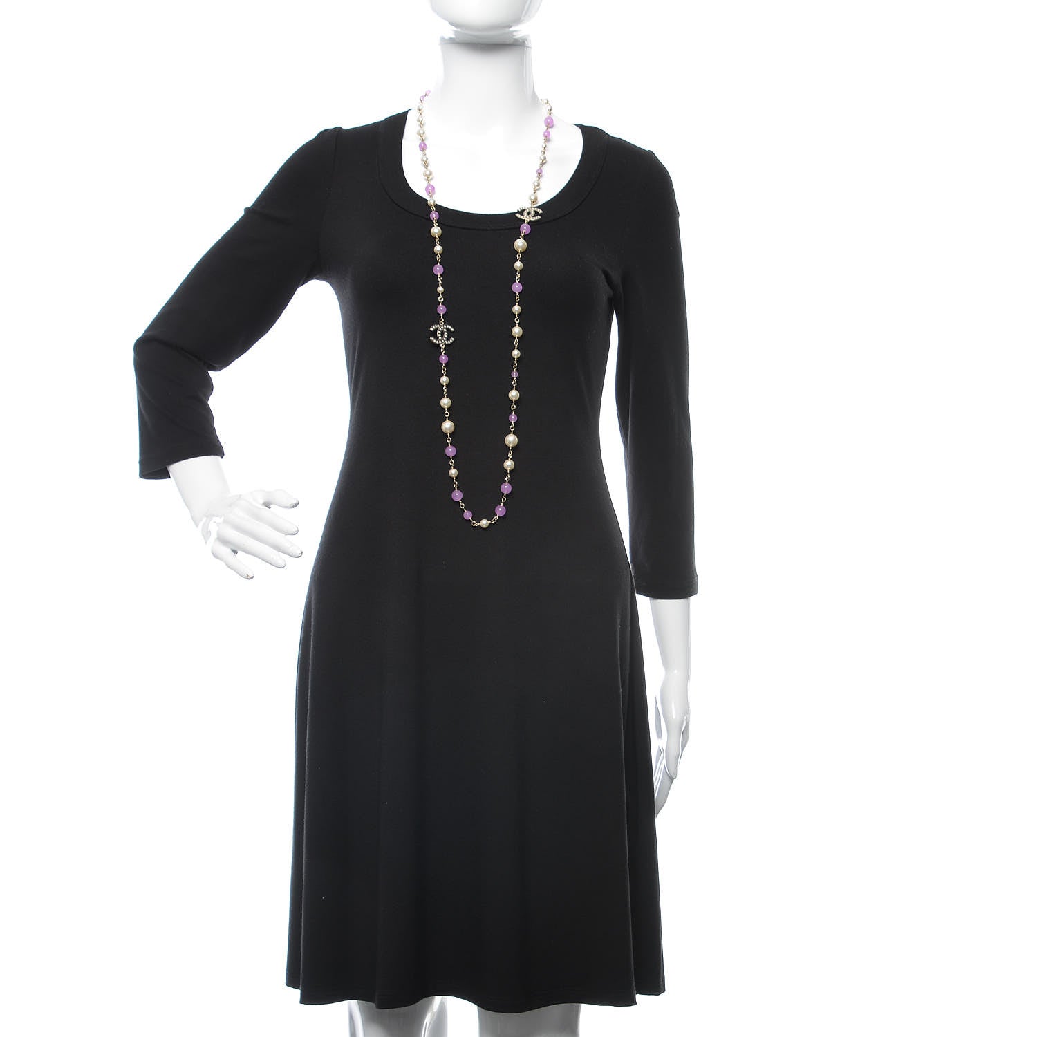 Chanel Pearl Beaded Enamel CC Long Necklace Gold Lilac 2 of 6