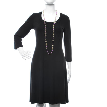 Chanel Pearl Beaded Enamel CC Long Necklace Gold Lilac 2 of 6