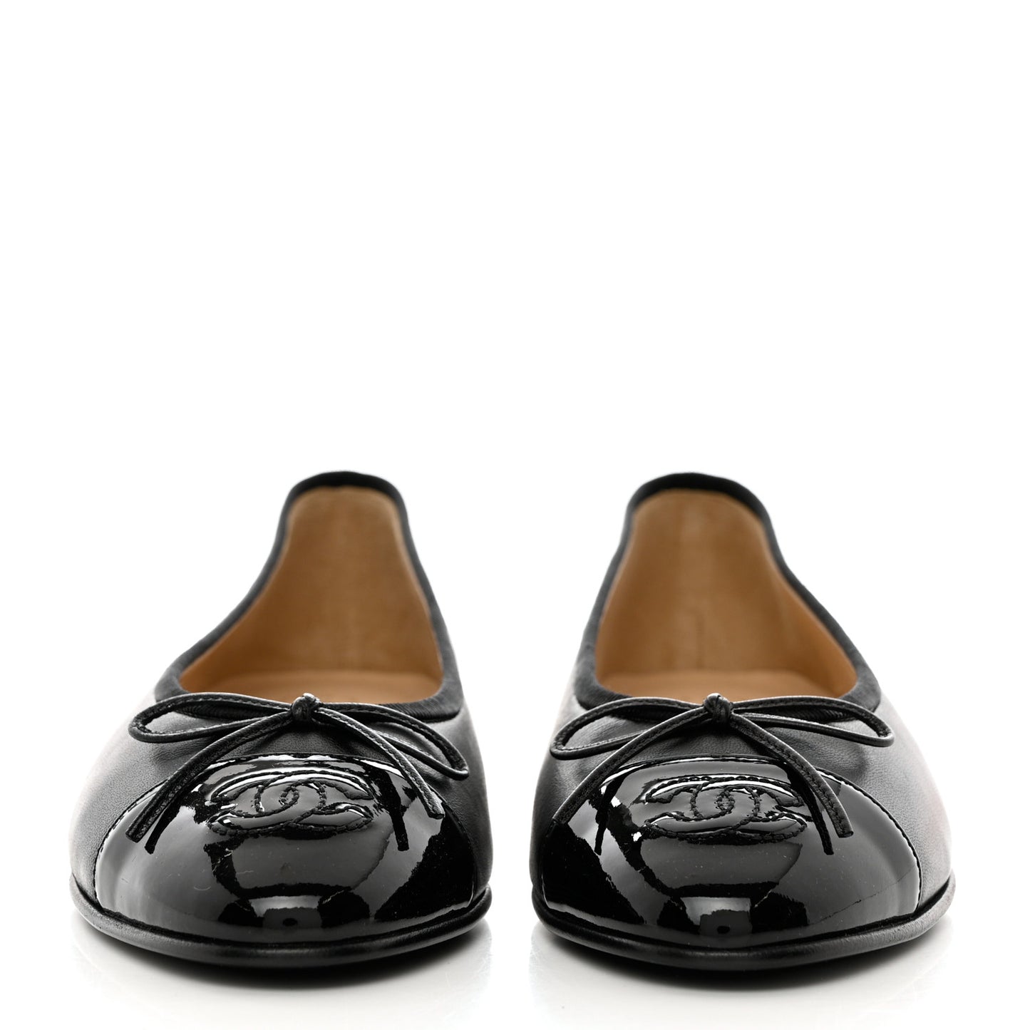 Lambskin Patent Cap Toe Ballerina Flats 36.5 Black
