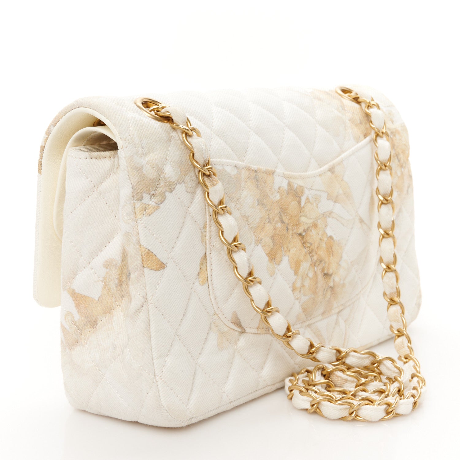 Chanel Denim Floral Printed Medium Double Flap Beige 3 of 11
