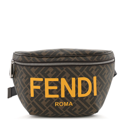 Fendi Shiny Glazed Fabric Vitello Cover FF 1974 Logo Belt Bag Tobacco Moro Giallo Ebano 1 of 12