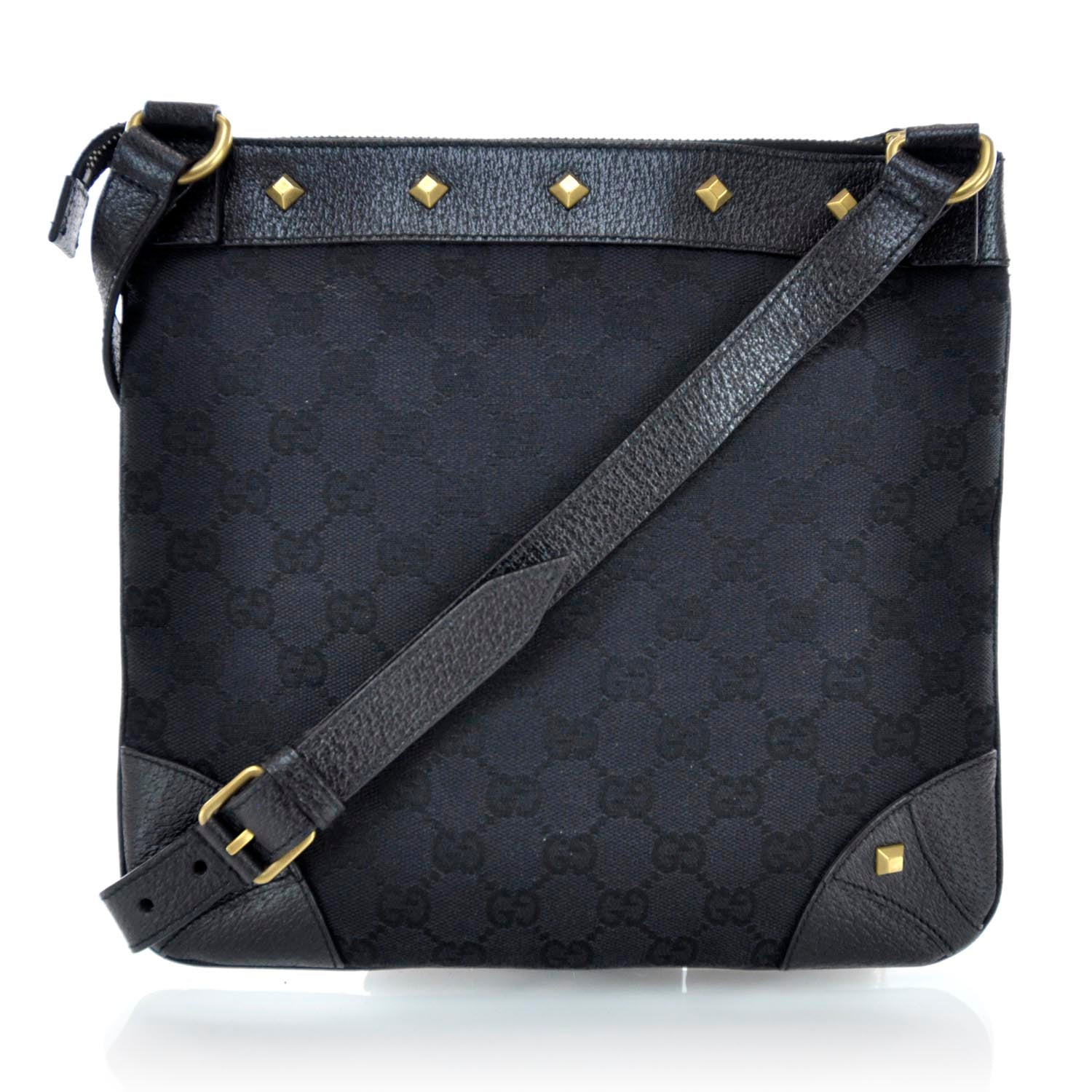 Gucci Monogram Horsebit Nail Messenger Black 1 of 10