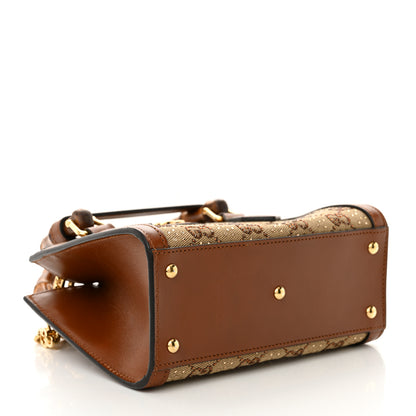 Gucci New Canvas Charisma Calfskin Crystal GG Monogram Mini Diana Tote Bag Camel Ebony 4 of 11