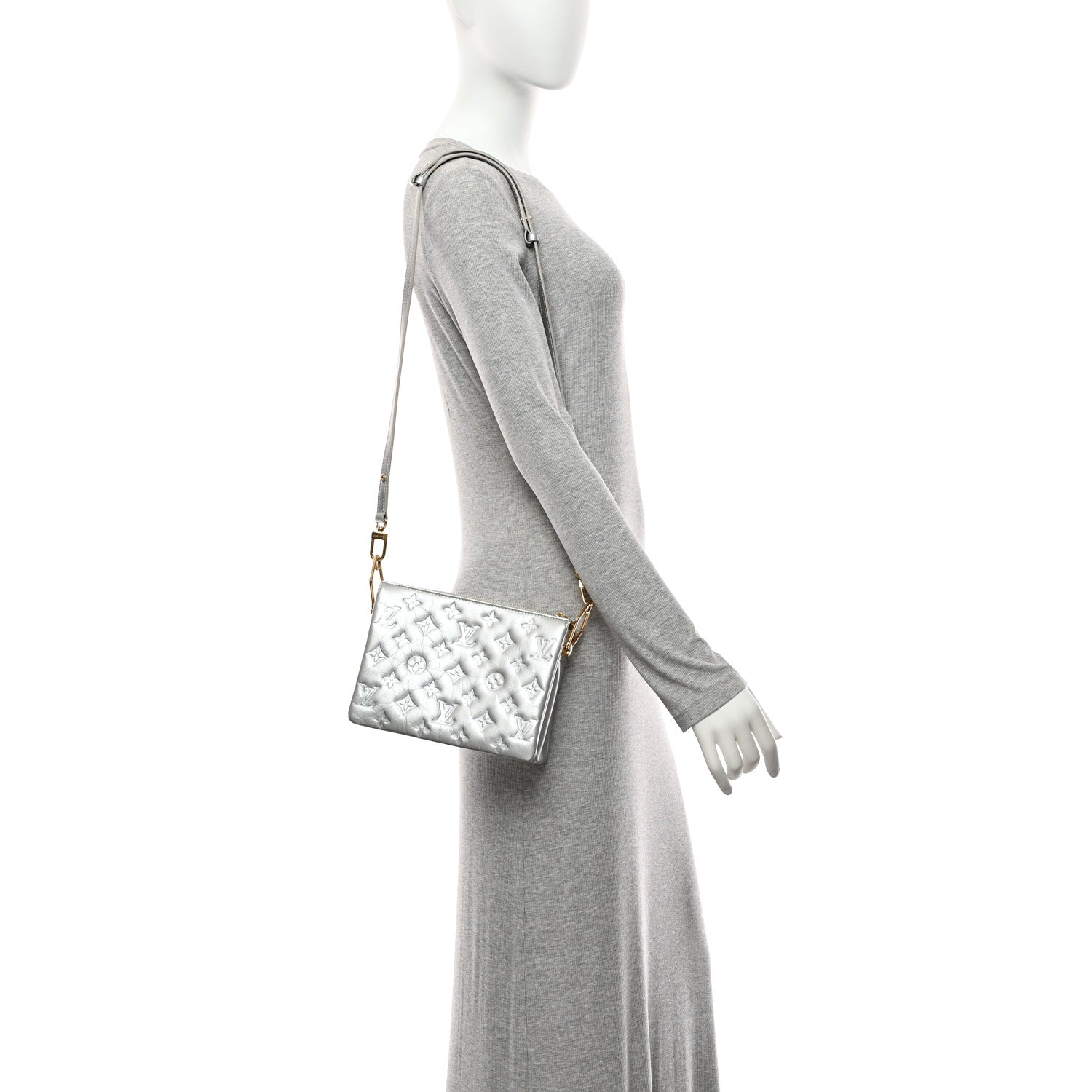 Louis Vuitton Metallic Lambskin Embossed Monogram Coussin BB Silver 2 of 9