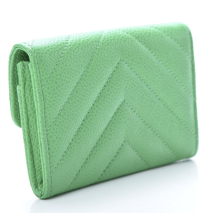 Chanel Caviar Chevron Quilted Flap Card Holder Green 3 of 9