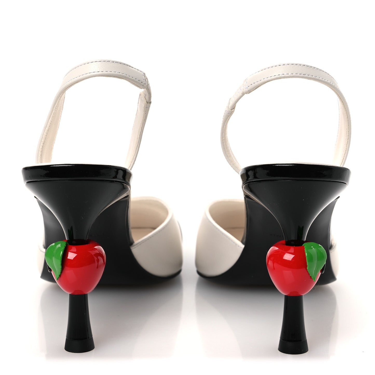 Lambskin Patent Calfskin Cap Toe CC Apple Slingback Pumps  39 White Black