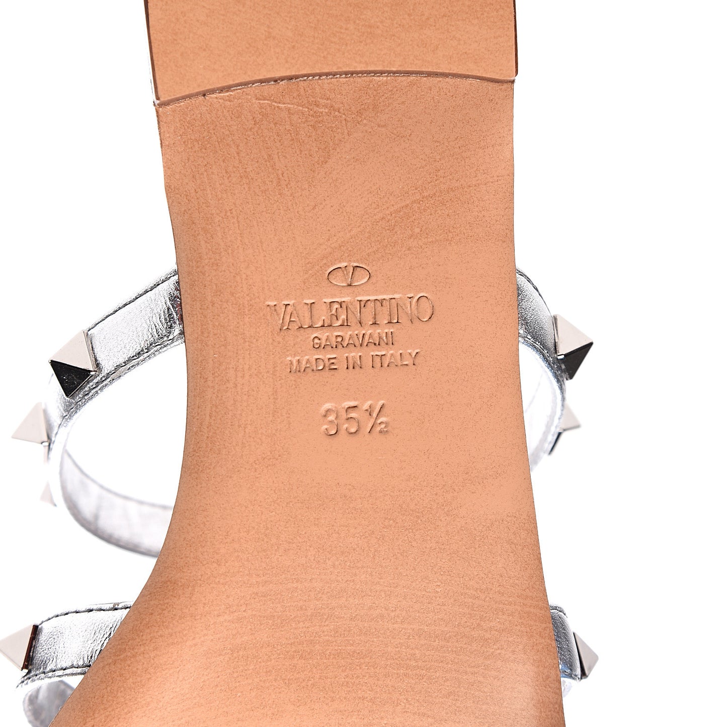 Metallic Nappa Rockstud Caged Flat Slide Sandals 35.5 Silver
