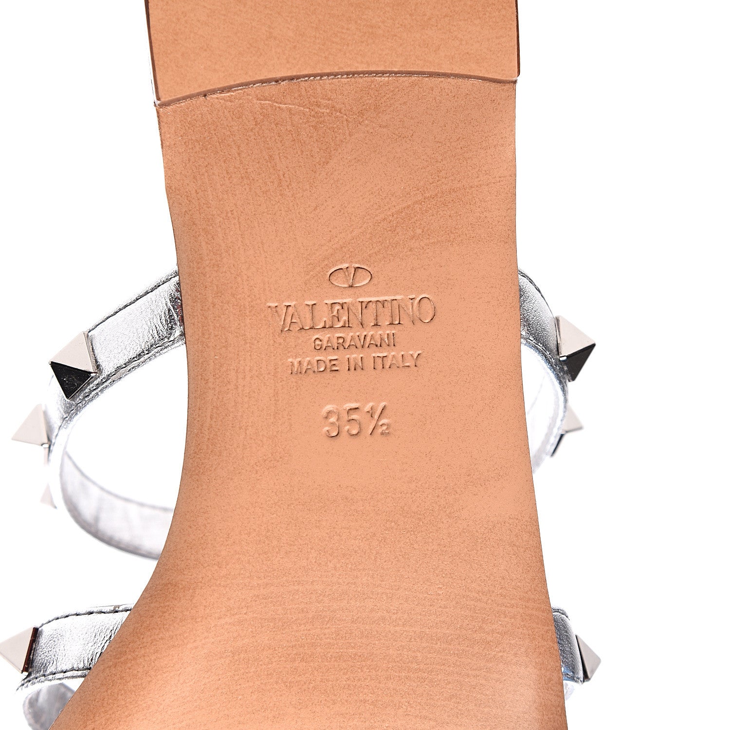 Valentino Garavani Metallic Nappa Rockstud Caged Flat Slide Sandals 35.5 Silver 6 of 9