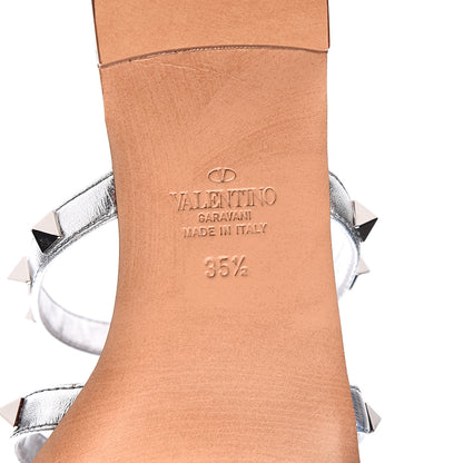 Valentino Garavani Metallic Nappa Rockstud Caged Flat Slide Sandals 35.5 Silver 6 of 9