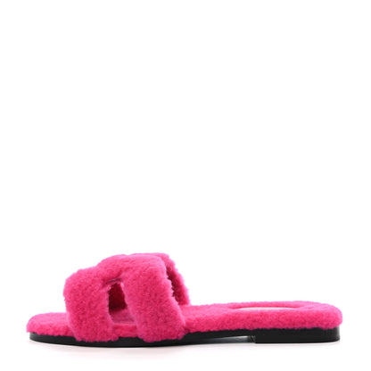 Hermes Woolskin Oran Sandals 37 Rose Fuchsia 1 of 4