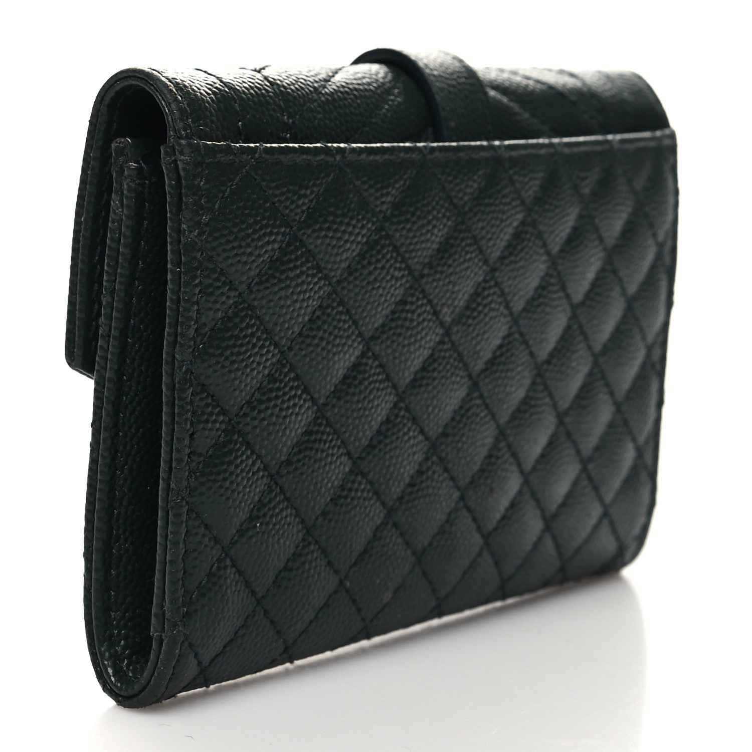Saint Laurent Grain De Poudre Mixed Matelasse Triquilt Monogram Compact Tri Fold Wallet Dark Green 3 of 9