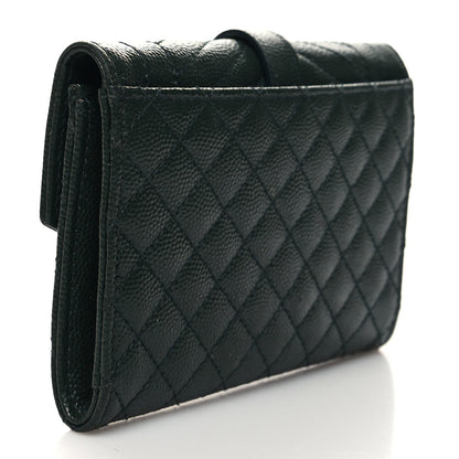 Saint Laurent Grain De Poudre Mixed Matelasse Triquilt Monogram Compact Tri Fold Wallet Dark Green 3 of 9