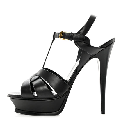 Saint Laurent Calfskin Tribute 105 Platform Sandals 39 Black 1 of 8