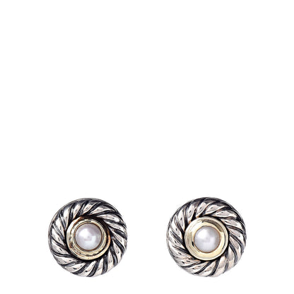 David Yurman Sterling Silver 14K Yellow Gold Pearl Cookie Earrings 1 of 4