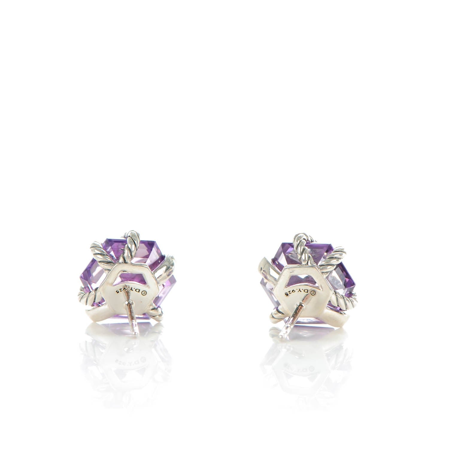 David Yurman Sterling Silver Pave Diamond Amethyst 10mm Cable Wrap Earrings 3 of 3