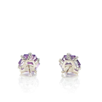 David Yurman Sterling Silver Pave Diamond Amethyst 10mm Cable Wrap Earrings 3 of 3