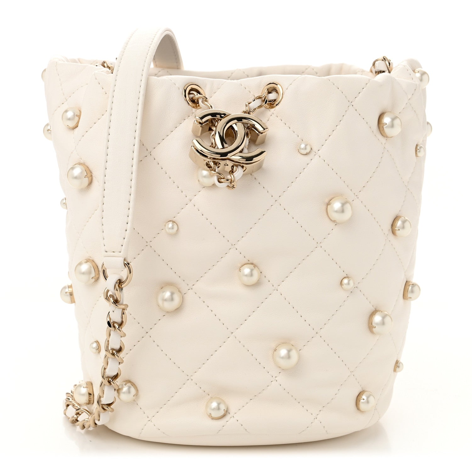 Chanel Lambskin Quilted Pearl About Pearls Drawstring Bag White 1 of 12
