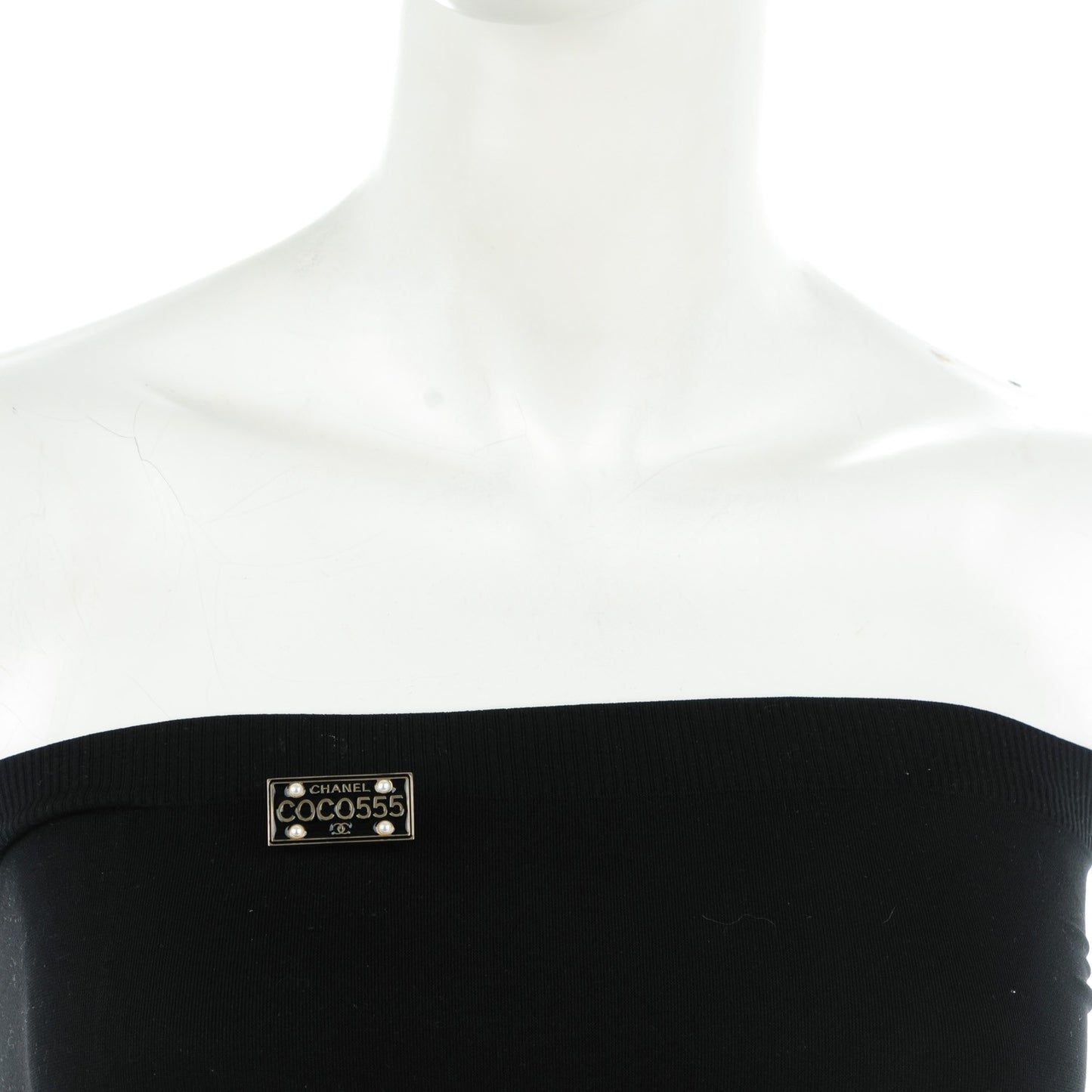 Metal Resin Pearl Coco License Plate Brooch Black Gold