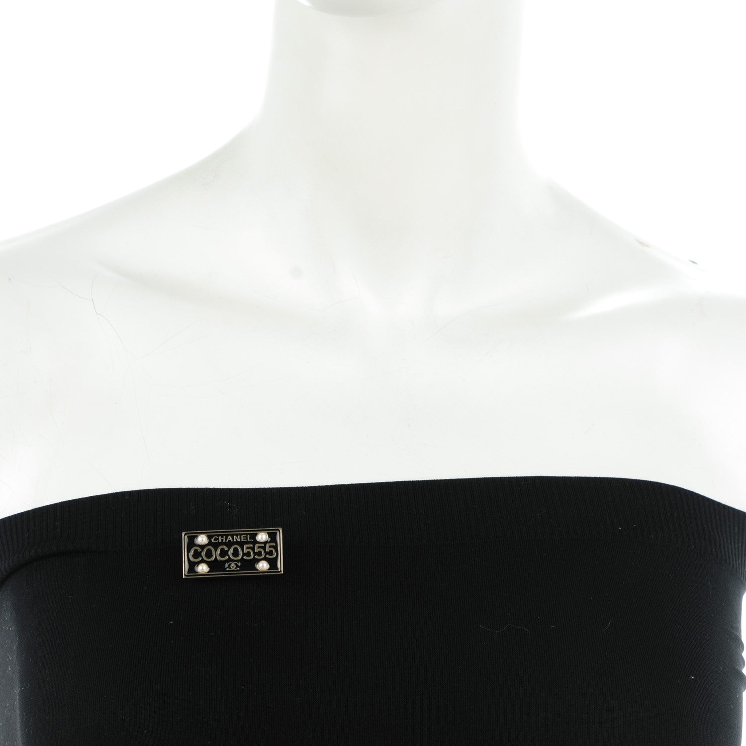 Chanel Metal Resin Pearl Coco License Plate Brooch Black Gold 2 of 5