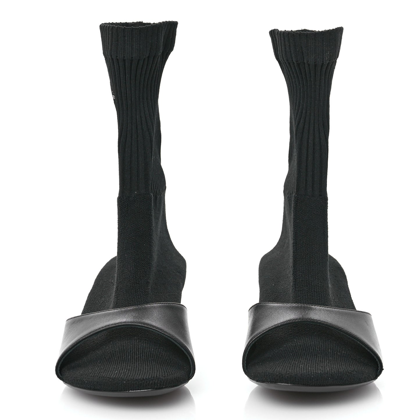 Calfskin Knit Sock Bootie 37 Black