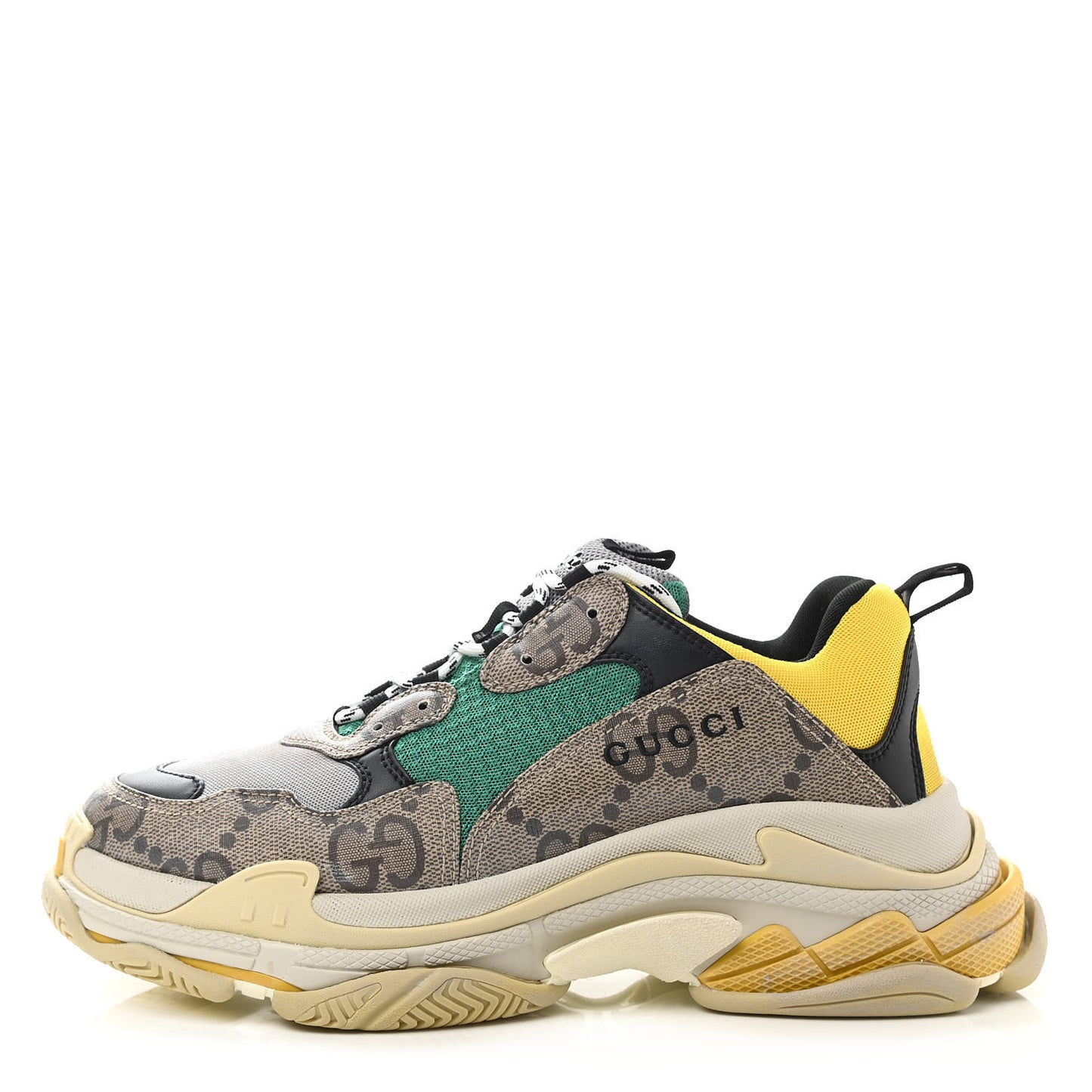 X GUCCI Maxi GG Supreme Monogram Mens Triple S Sneakers 45 Beige Ebony Black Green