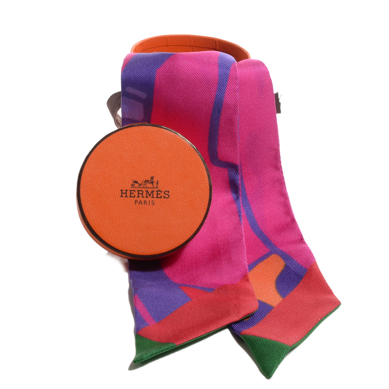 Hermes Silk Graff Graffiti Twilly Vert Fuchsia Orange 4 of 5