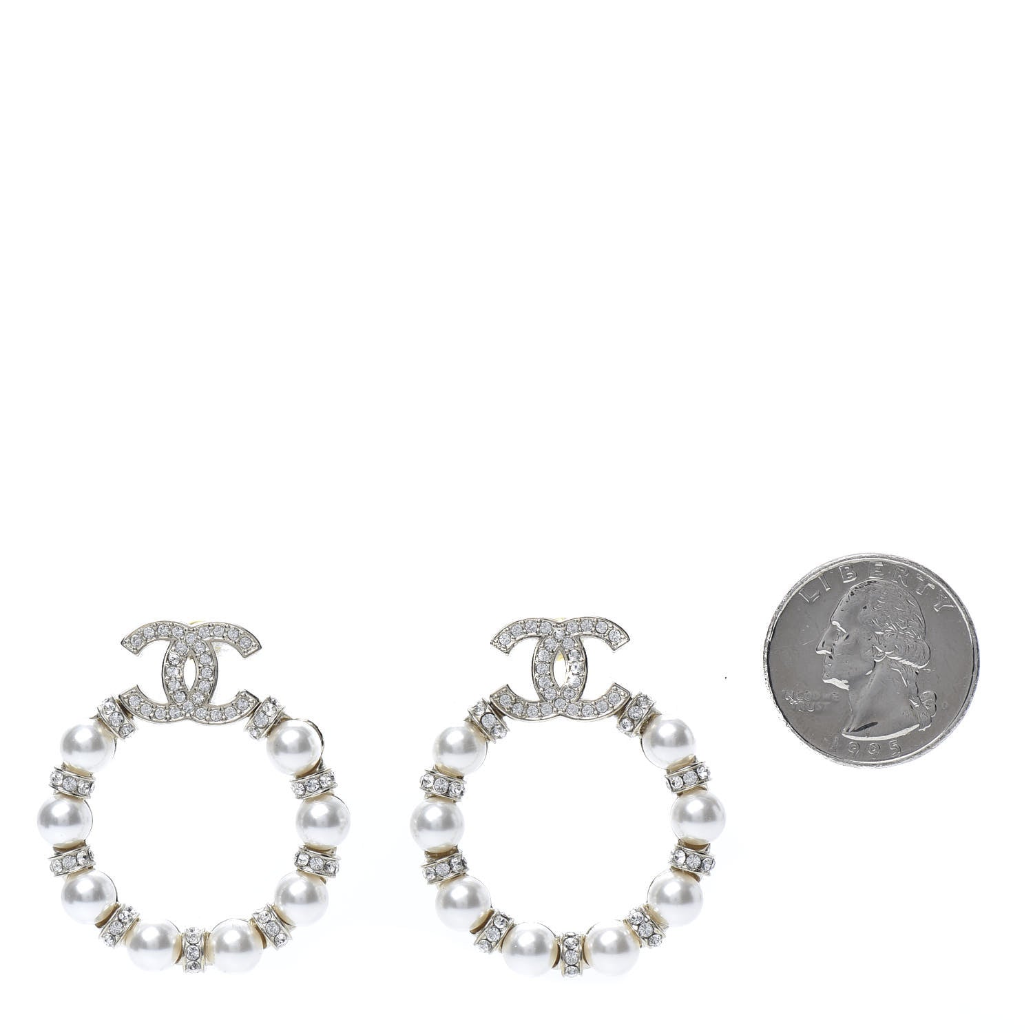 Chanel Pearl Crystal Nefertiti CC Drop Earrings Gold 2 of 5
