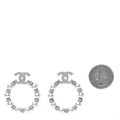 Chanel Pearl Crystal Nefertiti CC Drop Earrings Gold 2 of 5