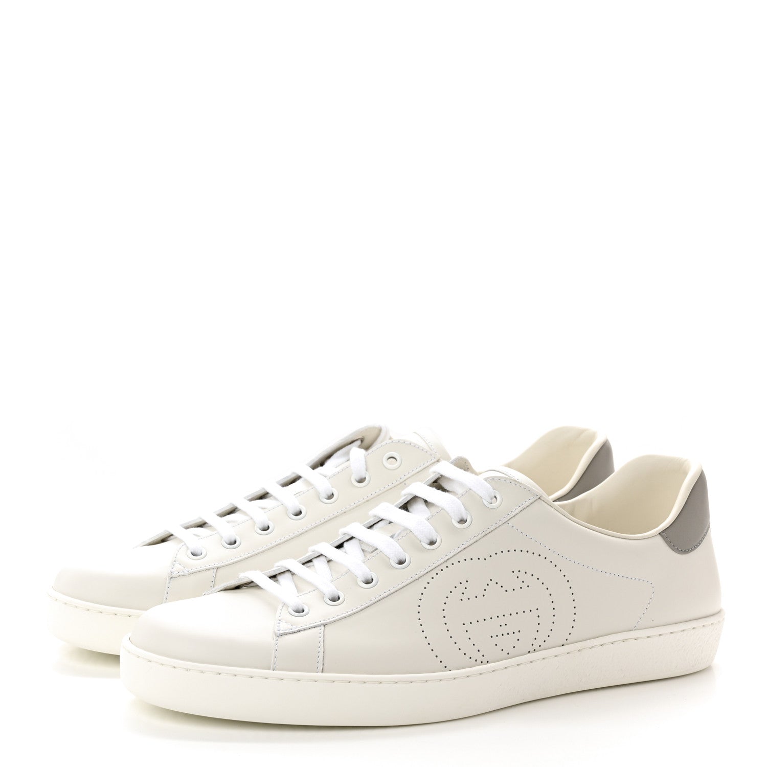 Gucci Calfskin Interlocking G Perforated Mens Ace Sneakers 11 White Grey Sky 3 of 9