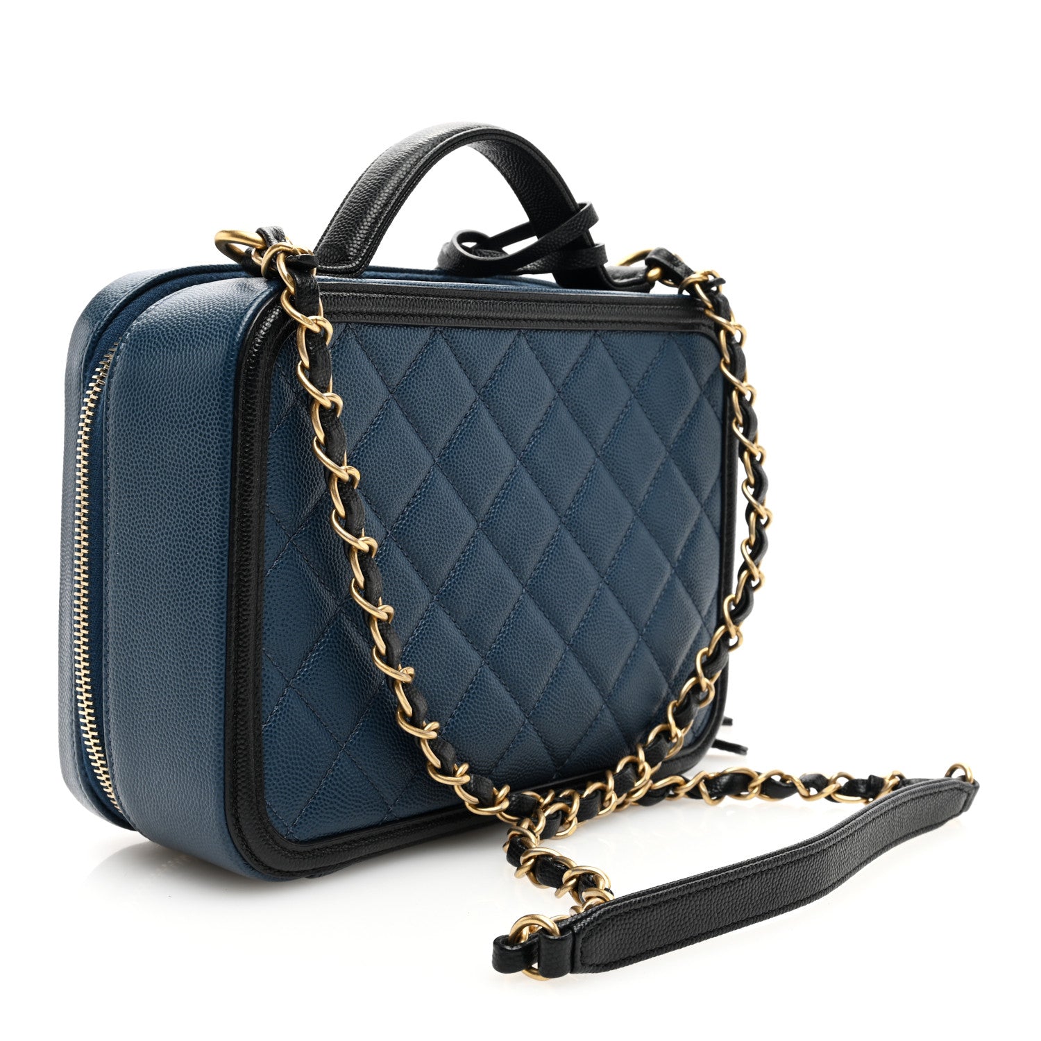 Chanel Caviar Quilted Medium CC Filigree Vanity Case Navy Black 3 of 10
