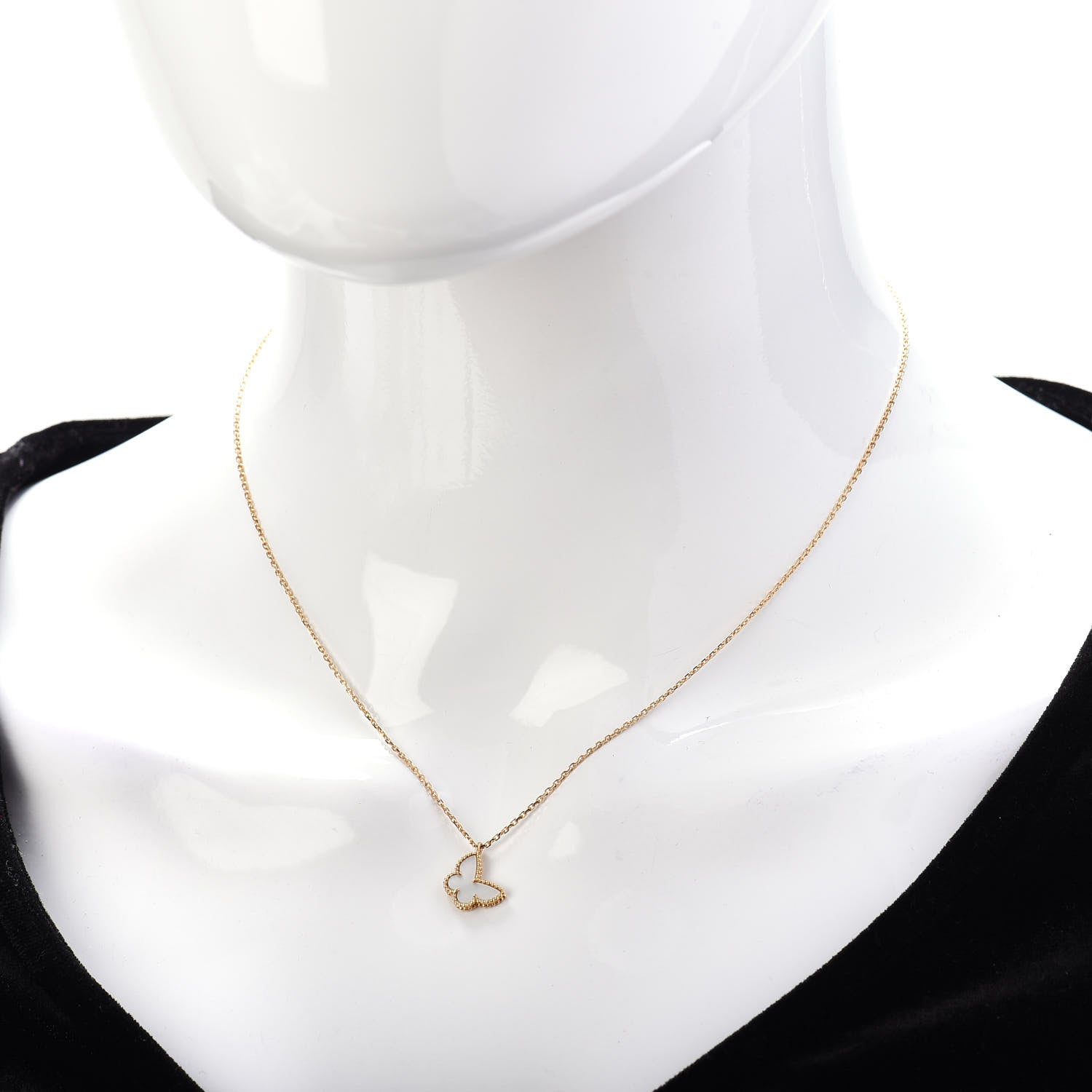 Van Cleef & Arpels 18K Yellow Gold Mother of Pearl Sweet Alhambra Butterfly Pendant Necklace 2 of 5