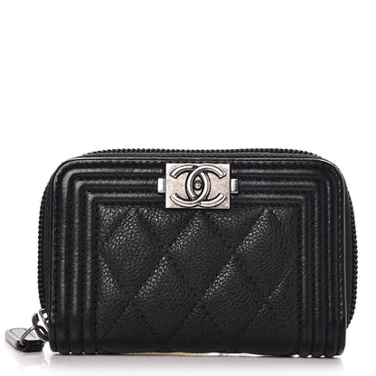 Chanel Goatskin Quilted Boy Zip Around Coin Purse Wallet Black 1 of 8