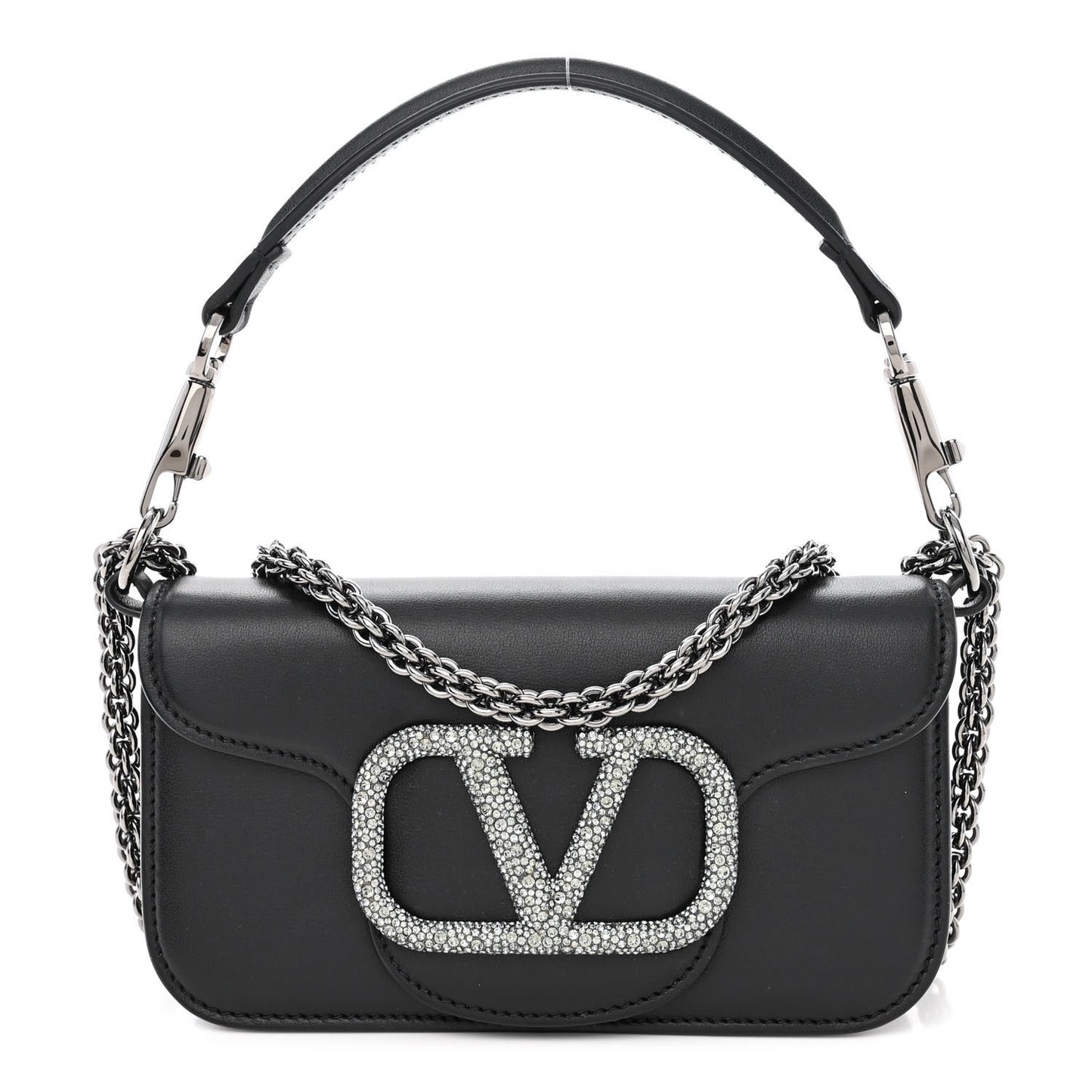 Calfskin Crystal Vlogo Small Loco Shoulder Bag Black