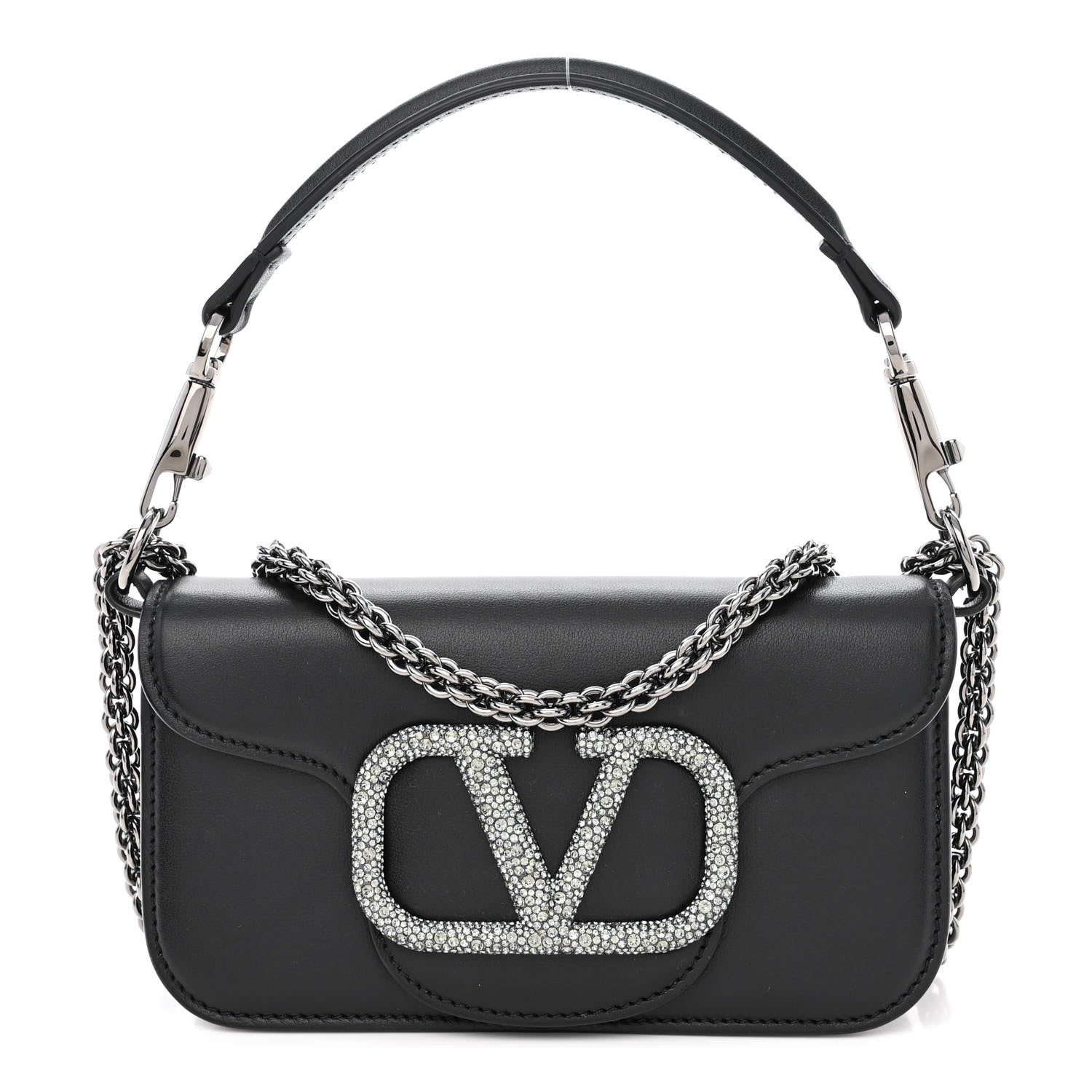 Valentino Garavani Calfskin Crystal Vlogo Small Loco Shoulder Bag Black 1 of 11