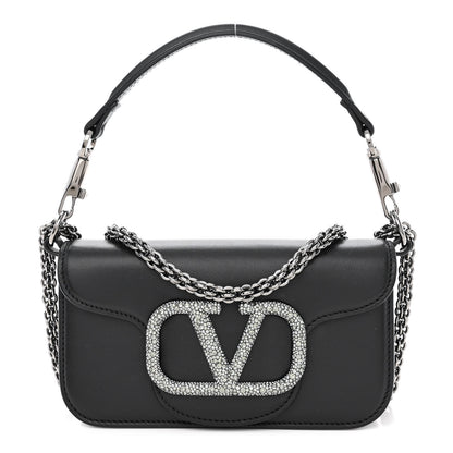Valentino Garavani Calfskin Crystal Vlogo Small Loco Shoulder Bag Black 1 of 11