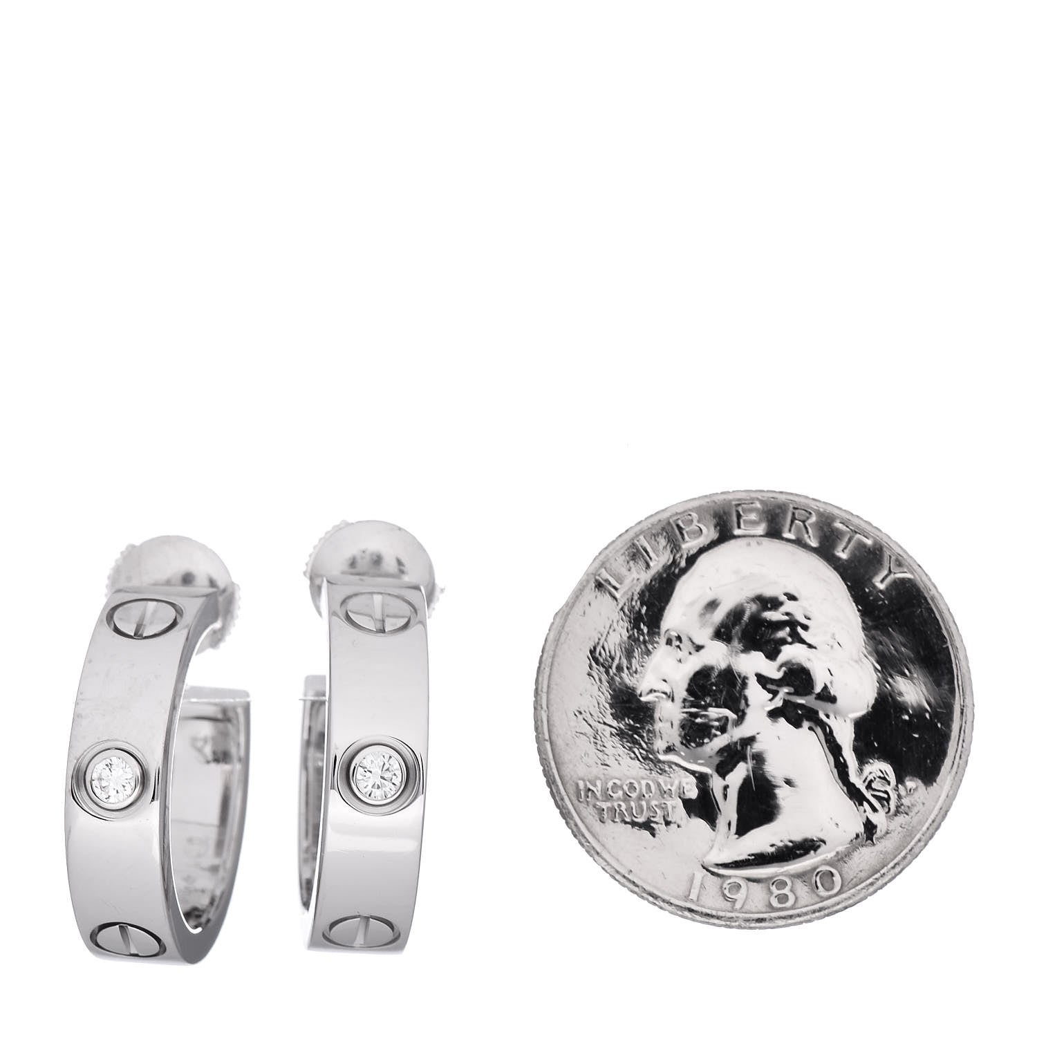 Cartier 18K White Gold 2 Diamond 5.5mm LOVE Hoop Earrings 2 of 7