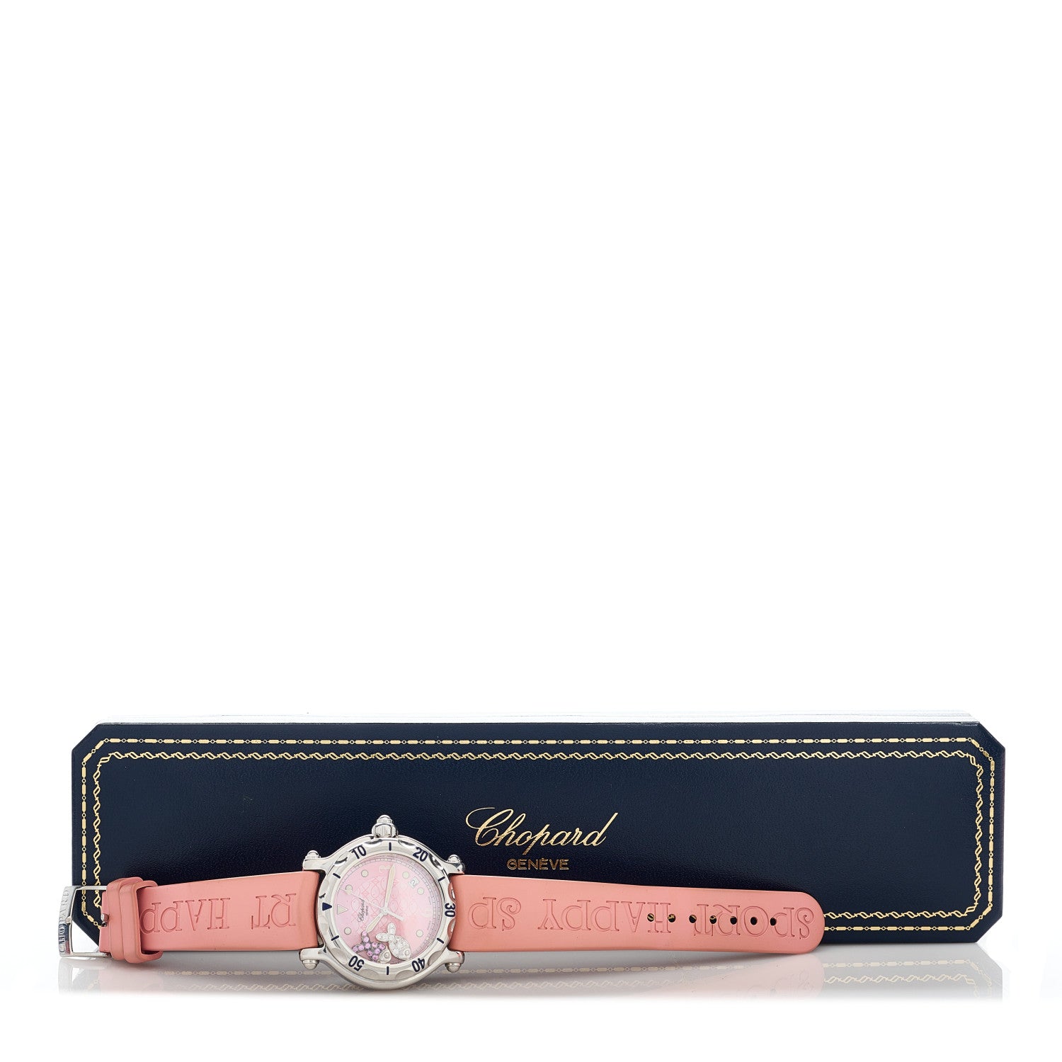 Chopard Stainless Steel Rubber Diamond Pink Sapphire Pink Mother of Pearl 38mm Happy Sport Fish Quartz Watch 5 of 5
