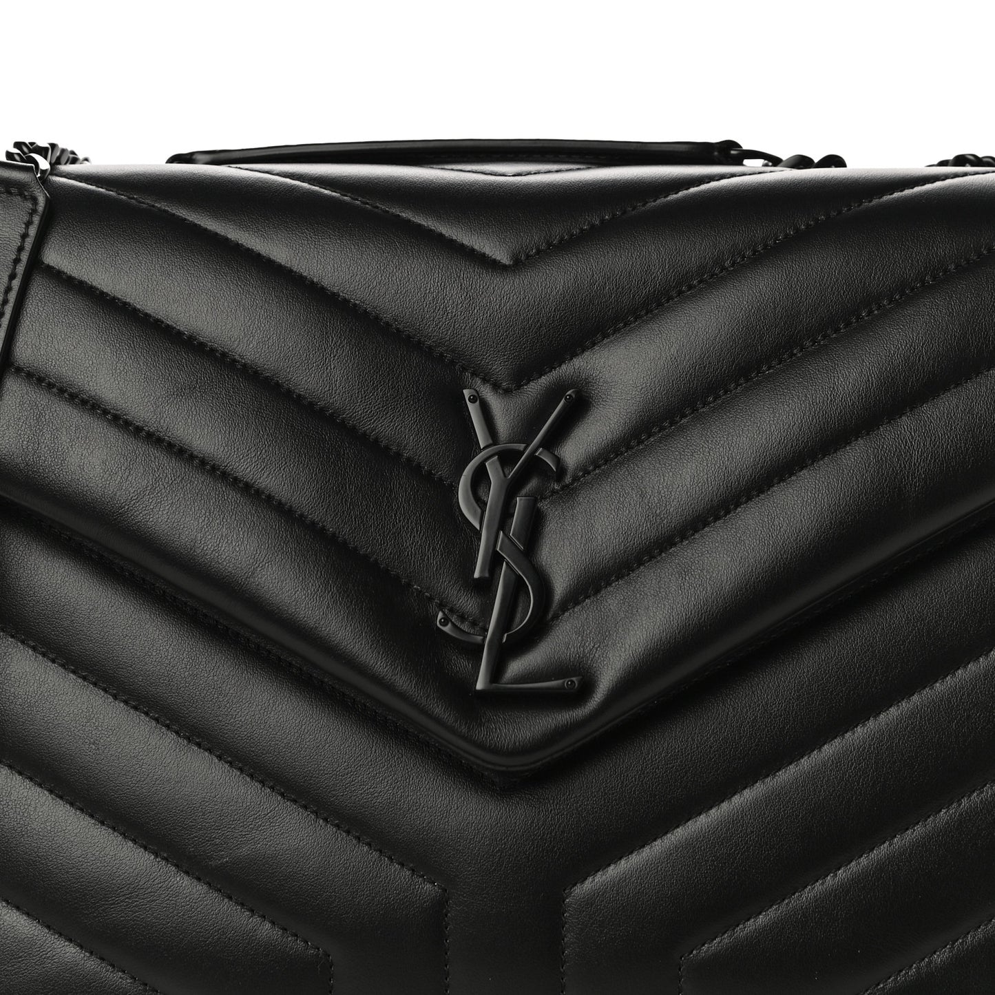 Calfskin Y Quilted Monogram Medium Loulou Chain Satchel Black
