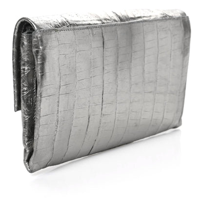 Nancy Gonzalez Metallic Crocodile Clutch Silver 4 of 9